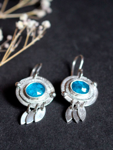 Nova apatite, astronomical earrings in sterling silver and blue apatite