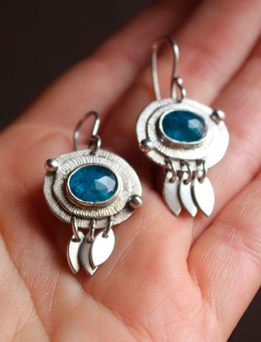 Nova apatite, astronomical earrings in sterling silver and blue apatite