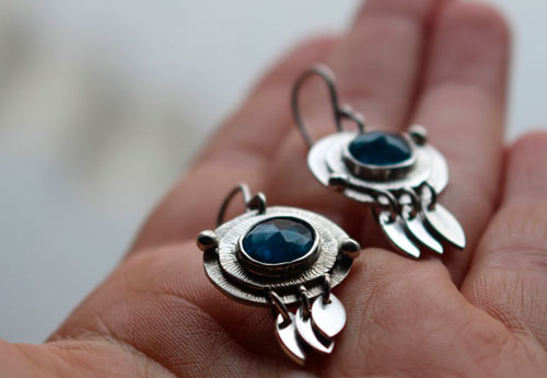 Nova apatite, astronomical earrings in sterling silver and blue apatite