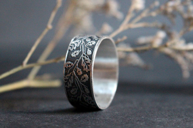 Oak leaf, tree branch ring in sterling silver