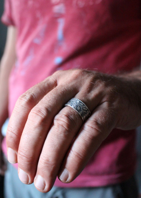 Oak leaf, tree branch ring in sterling silver