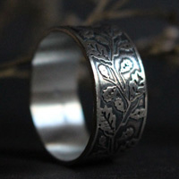 Oak leaf, tree branch ring in sterling silver