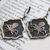 Octopus, marine creature earrings in sterling silver