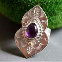 Oditi, oriental sunrise ring in silver, brass and amethyst
