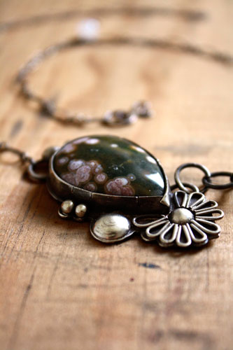 Okeanos, Greek mythology necklace in silver and ocean jasper