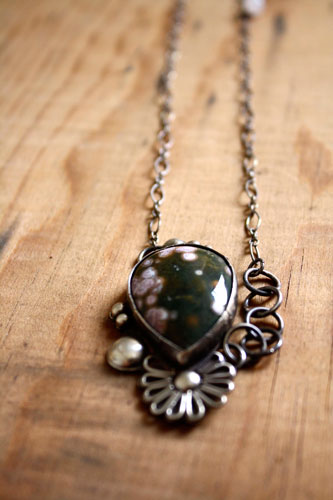Okeanos, Greek mythology necklace in silver and ocean jasper
