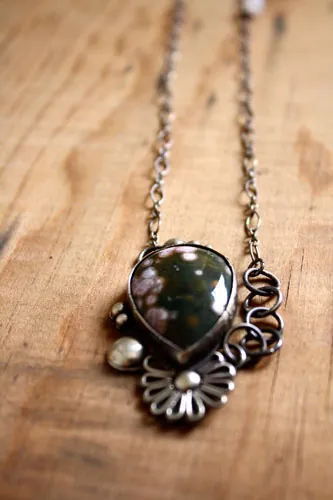 Okeanos, Greek mythology necklace in silver and ocean jasper