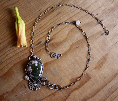 Okeanos, Greek mythology necklace in silver and ocean jasper
