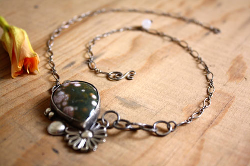 Okeanos, Greek mythology necklace in silver and ocean jasper
