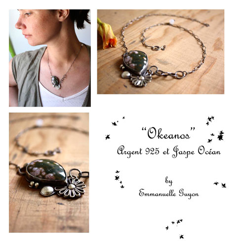 Okeanos, Greek mythology necklace in silver and ocean jasper