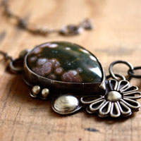 Okeanos, Greek mythology necklace in silver and ocean jasper