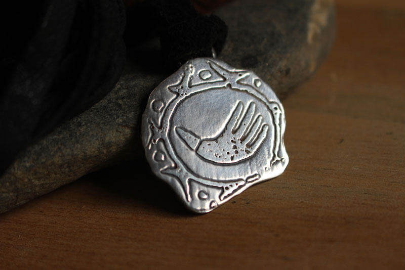 Olmec hand, olmec symbol necklace in sterling silver