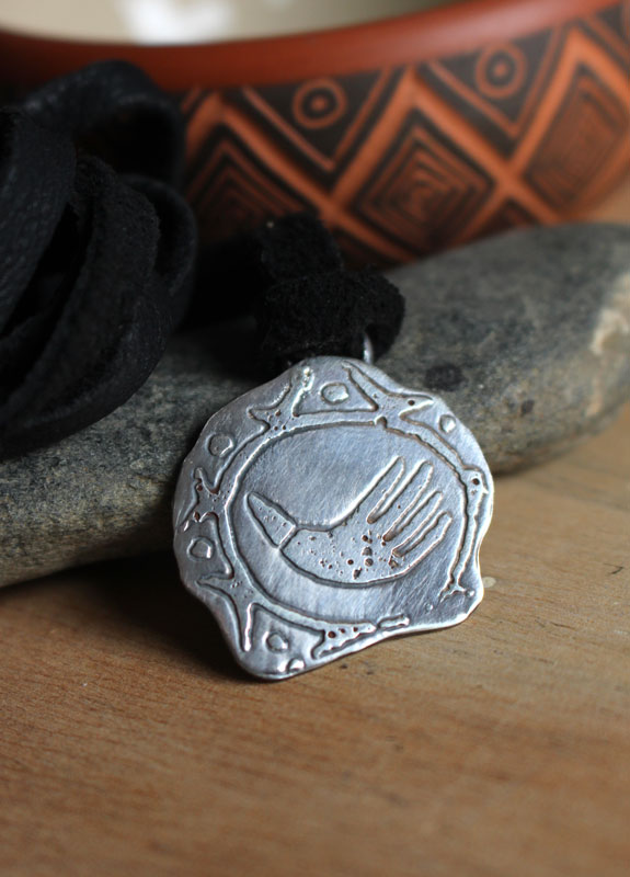 Olmec hand, olmec symbol necklace in sterling silver