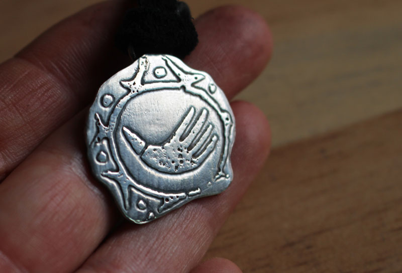 Olmec hand, olmec symbol necklace in sterling silver