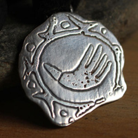 Olmec hand, olmec symbol necklace in sterling silver