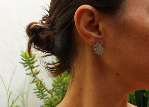 Ophite, ammonites stud earrings in sterling silver