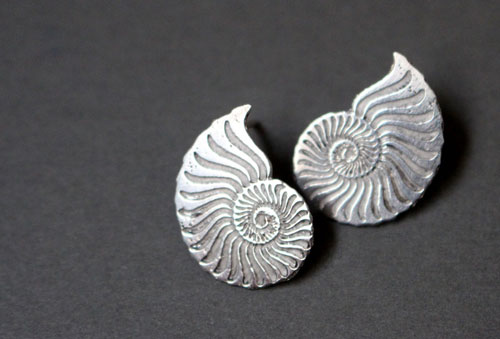Ophite, ammonites stud earrings in sterling silver