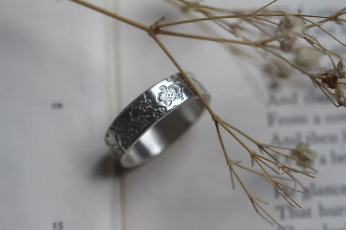 Orchid, elegant flower ring in silver