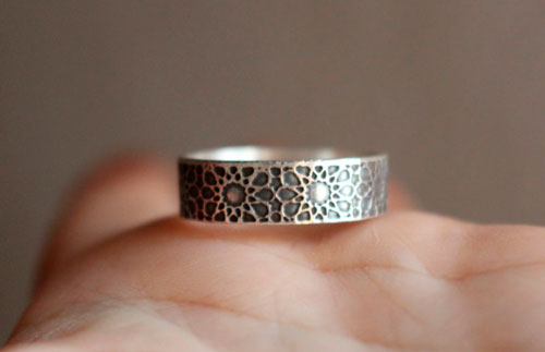 Oriental sun, geometric oriental sun ring in sterling silver