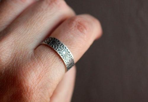 Oriental sun, geometric oriental sun ring in sterling silver