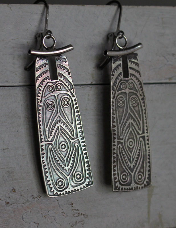 Oceanian shield, tribal earrings in sterling silver