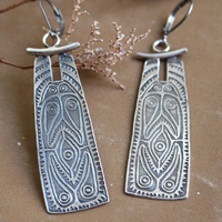 Oceanian shield, tribal earrings in sterling silver