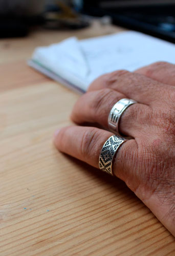 Ojo de Dios, geometric Huichol ring in sterling silver