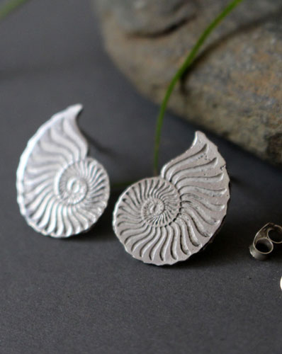 Ophite, ammonite studs earrings in sterling silver