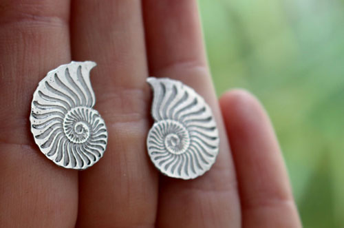 Ophite, ammonite studs earrings in sterling silver