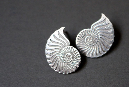 Ophite, ammonite studs earrings in sterling silver