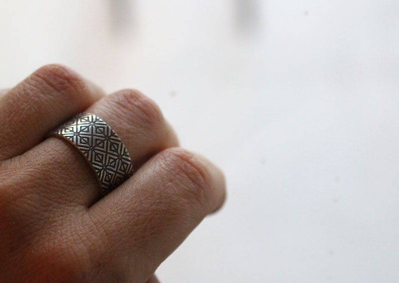 Origami, engraved Japanese geometric ring in sterling silver