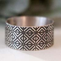 Origami, engraved Japanese geometric ring in sterling silver