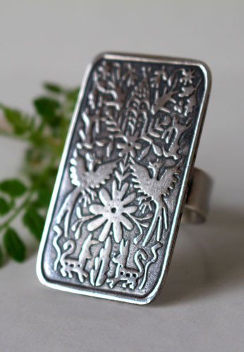 Otomi, Mexican tribal ring in sterling silver