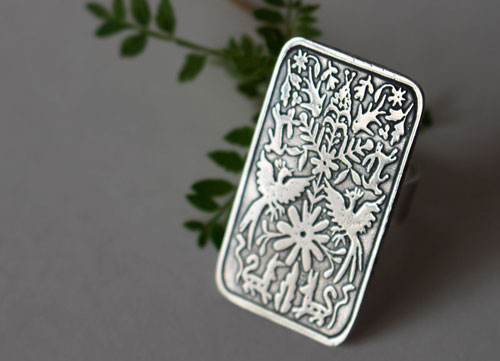 Otomi, Mexican tribal ring in sterling silver