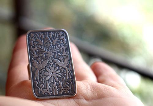 Otomi, Mexican tribal ring in sterling silver