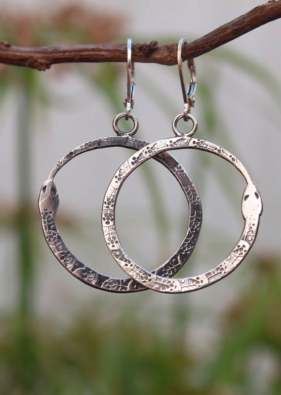 Ouroboros, snake earrings in silver