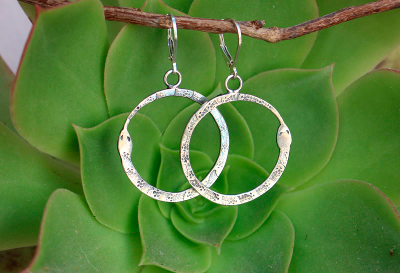 Ouroboros, snake earrings in silver