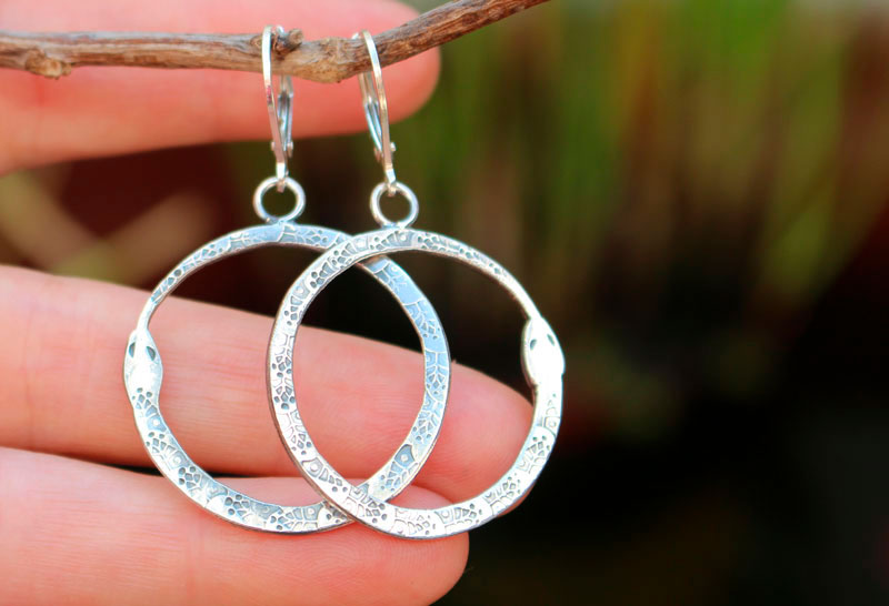 Ouroboros, snake earrings in silver