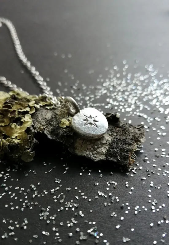 Path, compass rose necklace in sterling silver