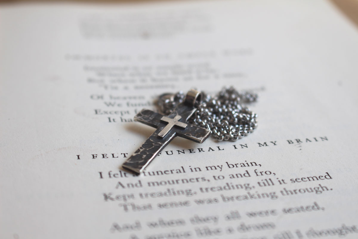 Pietà, double cross pendant in sterling silver