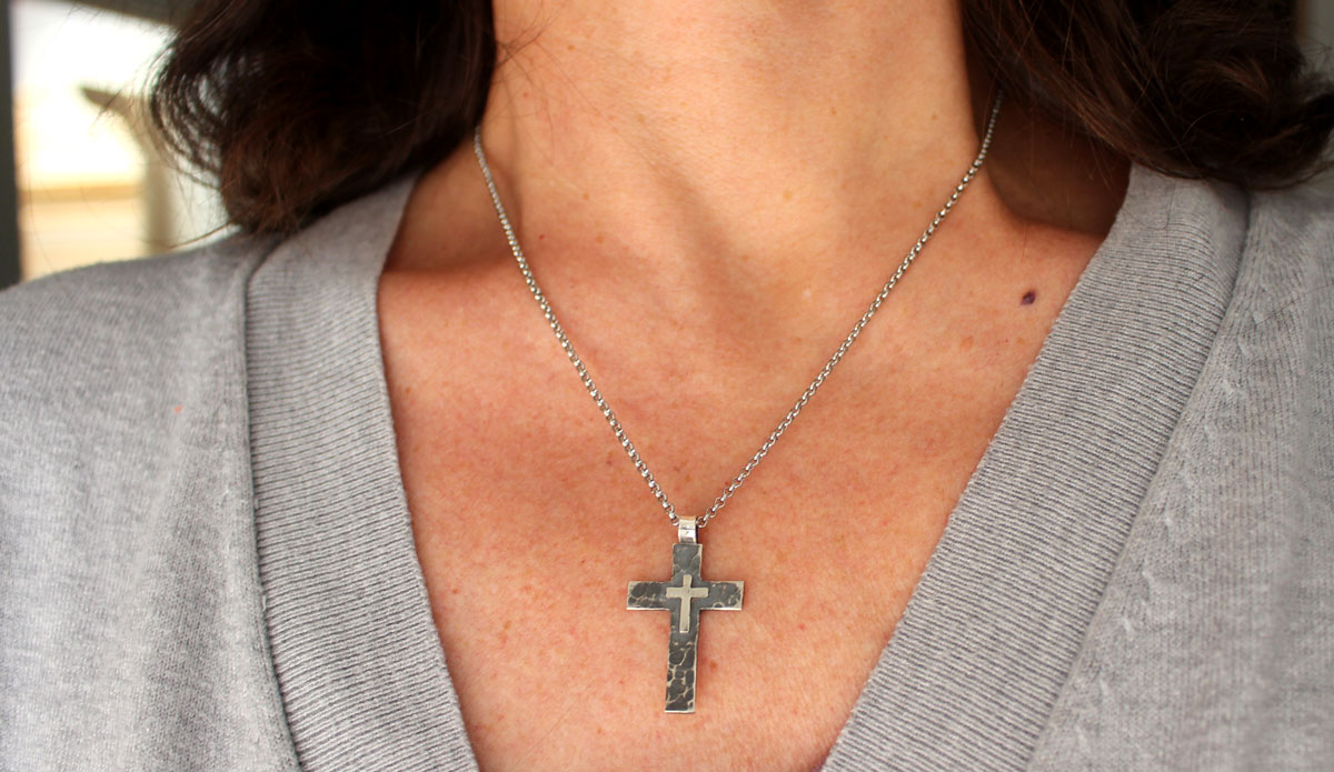 Pietà, double cross pendant in sterling silver