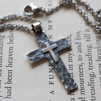Pietà, double cross pendant in sterling silver