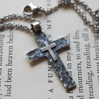 Pietà, double cross pendant in sterling silver