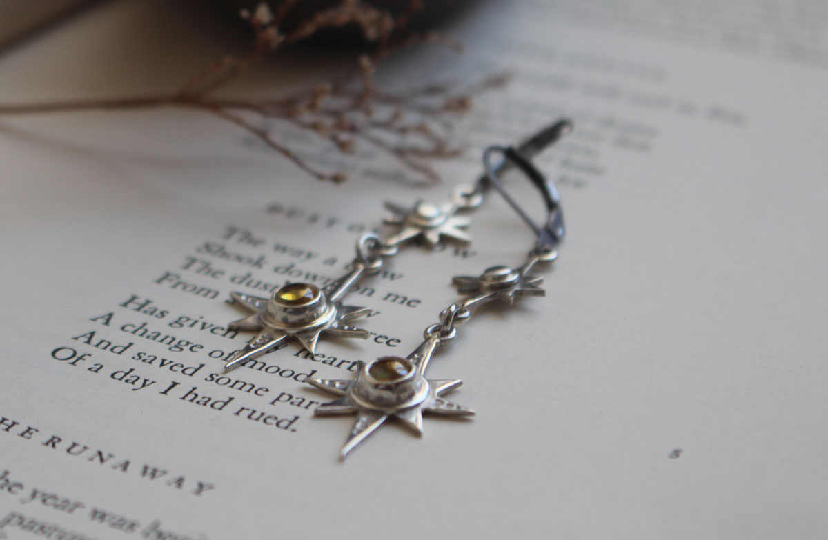 Polaris, North Star earrings in silver and yellow zircon