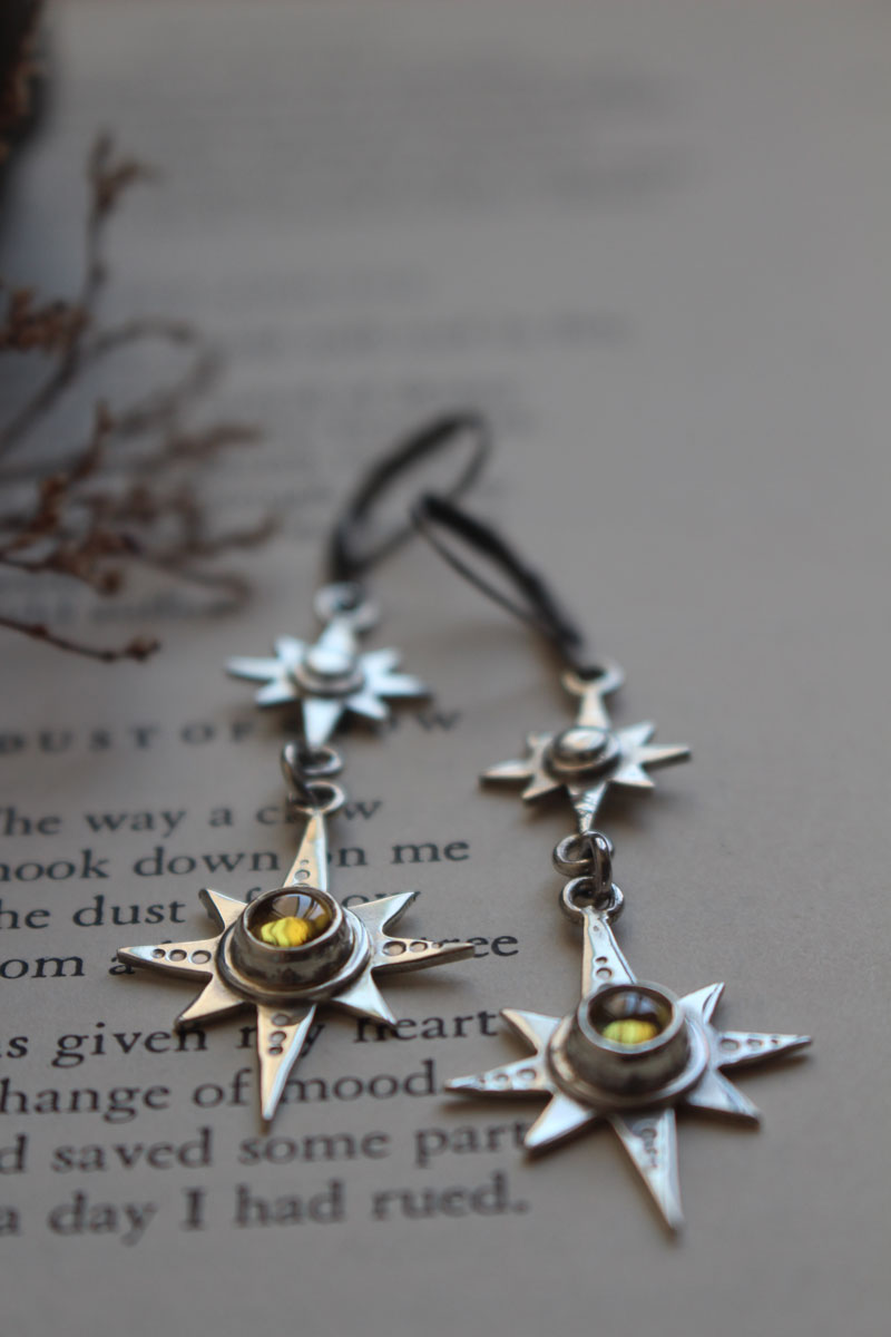 Polaris, North Star earrings in silver and yellow zircon
