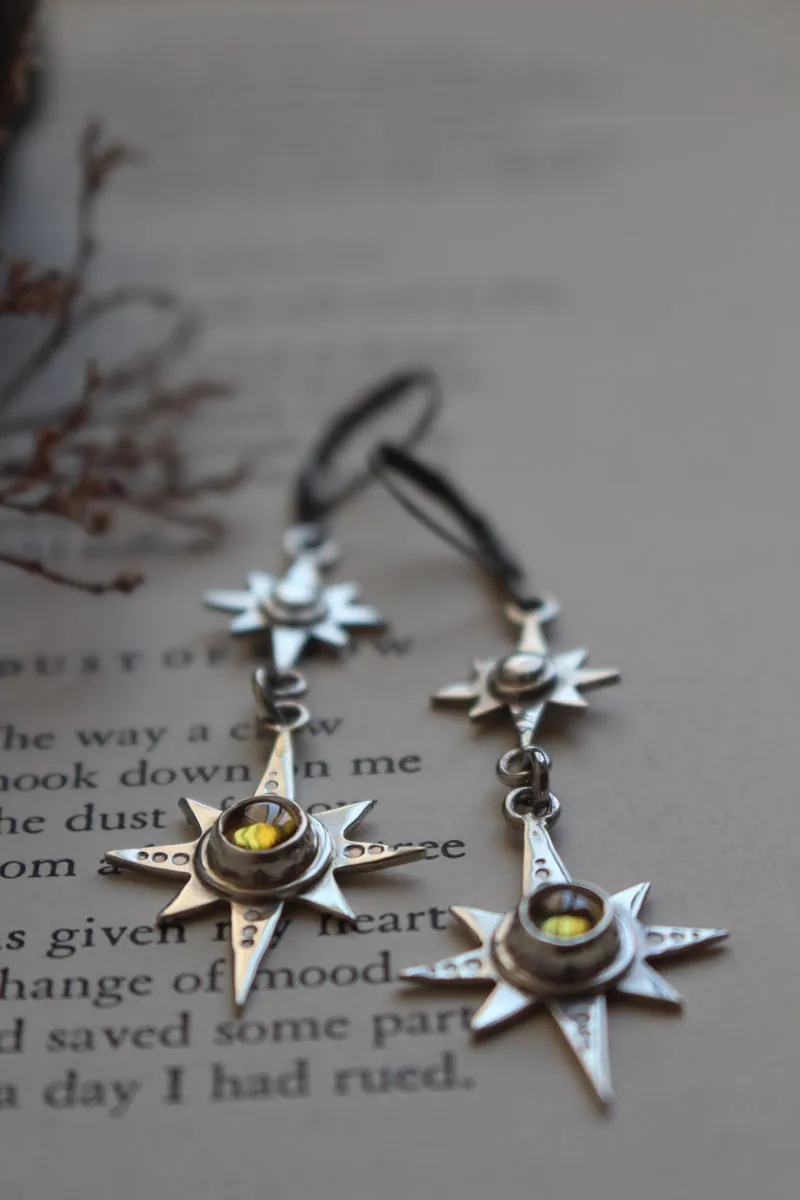 Polaris, North Star earrings in silver and yellow zircon