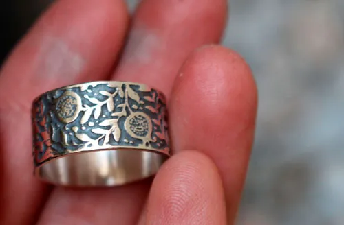 Pomegranate, abundance fruit ring in sterling silver