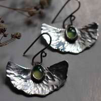 Pond lily, water lily leaf earrings in silver and chrysoprase