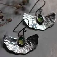 Pond lily, water lily leaf earrings in silver and chrysoprase
