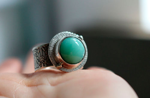 Pond nymph, waterlily leaf ring in silver and chrysoprase